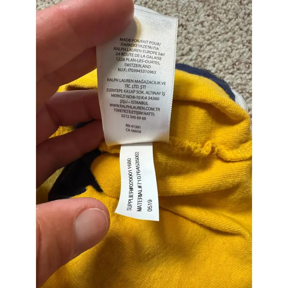 Polo Ralph Lauren Rugby Shirt Mens Small Yellow Navy Blue Striped Long Sleeve